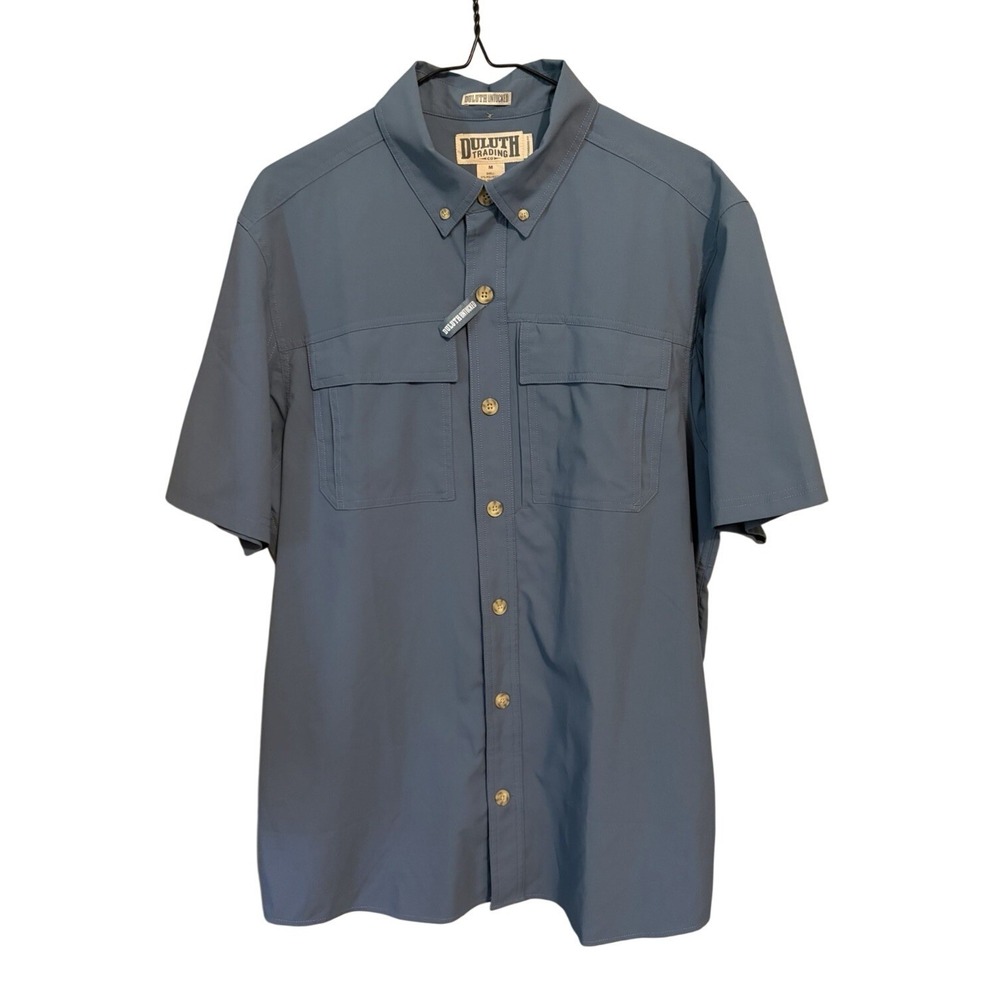 Duluth Trading Untucked Standard Fit Men's M Short Sleeve Shirt Blue Fish Hike